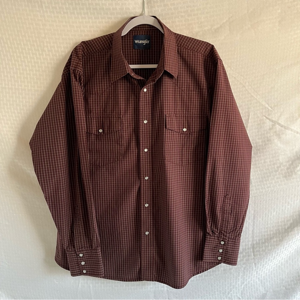 Wrangler Vintage Western Pearl Snap Button Up Long Sleeve Shirt Maroon Size XL